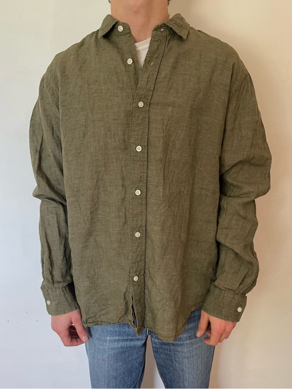 Banana Republic Olive Green Linen Shirt - Untucked Standard Fit